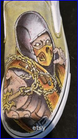Scorpion, Mortal Kombat hand drawn shoes, Custom Shoes, one of a kind