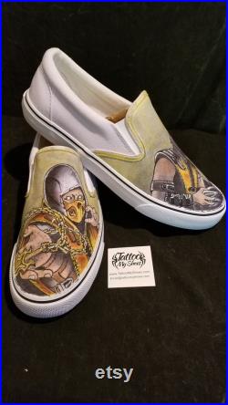 Scorpion, Mortal Kombat hand drawn shoes, Custom Shoes, one of a kind