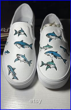 Shark Design Hand Drawing Unisex Slip on Shoes