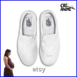 Shoes Vans portrait silouhette pregnant woman first name personalization (painted by hand)