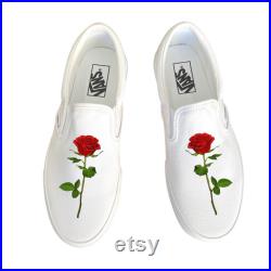 Single Rose White Slip On Vans Shoes for Men and Women