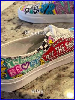 Size 7.5 Custom 'Laced' Vans NKOTB Shoes Art Mixtape Tour Cruise Skater Auth Vacation Joe Donnie New Kids on the Block Customize Jordan