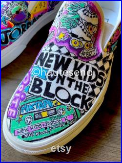 Size 8 NKOTB Custom Vans Skater Shoes Concert New Kids on the Block Mixtape Tour Cruise Donnie Joe Jordan BlockCon 2023 Customized Haute