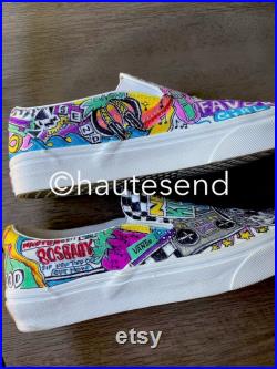 Size 8 NKOTB Custom Vans Skater Shoes Concert New Kids on the Block Mixtape Tour Cruise Donnie Joe Jordan BlockCon 2023 Customized Haute