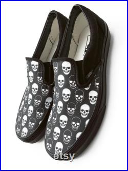 Skull Pattern Halloween Custom Vans Brand Slip-on Shoes