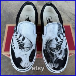 Skull and Butterfly Black Vans Slip On Shoes Custom Vans Shoes for Women and Men