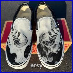 Skull and Butterfly Black Vans Slip On Shoes Custom Vans Shoes for Women and Men