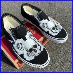 Skull and Rose Vans Slip On Shoes