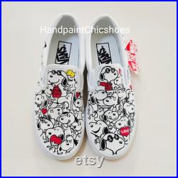 Snoopy inspired hand painted Vans,Custom Snoopy,Disney trip,Disney Dog,Unisex Vans slip on,Gift for boy girl,Handpaintchicshoes