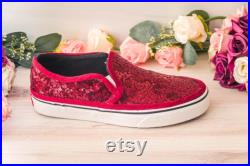 Sparkle Sneakers for Bride, Burgundy Maroon Red Sequin Slip Ons Sneakers, Slip On Sneakers, Maroon Sneakers, Bridesmaid Shoes, Gifts For Her