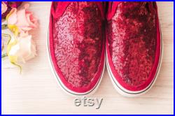 Sparkle Sneakers for Bride, Burgundy Maroon Red Sequin Slip Ons Sneakers, Slip On Sneakers, Maroon Sneakers, Bridesmaid Shoes, Gifts For Her