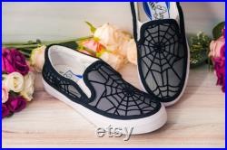 Spooky Black Spiderweb Lace Patterned Slip On Sneakers, Gothic Lace Slip On Sneakers, Spooky Halloween Sneakers, Costume Shoes for Women