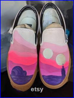 Star Wars Tatooine sunset Vans slip ons-Custom painted