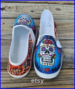 Sugar Skulls Candy Skulls Day of the Dead Shoes, Custom Candy Skull Shoes, Custom Hand Painted Sugar Skull Shoes