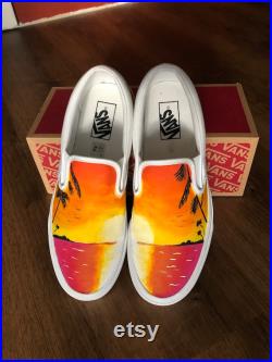 Sunrise or Sunset Off the Wall Vans Summer Beach Vans Slip-On Colorful Canvas Sunrise Shoes Hand-painted Sunset Vans Colorful Beach Shoes