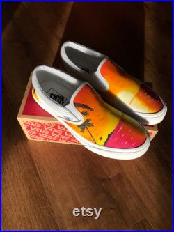 Sunrise or Sunset Off the Wall Vans Summer Beach Vans Slip-On Colorful Canvas Sunrise Shoes Hand-painted Sunset Vans Colorful Beach Shoes