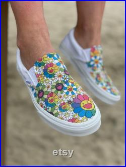 Takashi Murakami Rainbow Flower Sneakers Custom Slip On Vans
