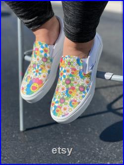 Takashi Murakami Rainbow Flower Sneakers Custom Slip On Vans