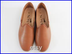 Tan Color Handmade Turkish Shoes Women Slip Ons Leather Men Flats House Slippers Medieval Christmas Gifts