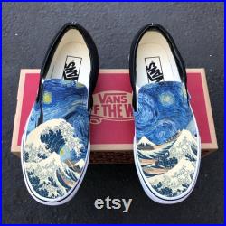 The Great Wave and Vincent Van Gogh Starry Night Vans Slip On Shoes for Women and Men