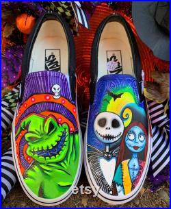 The Nightmare Before Christmas Custom Made Halloween Gift Oogie Boogie, Jack Skellington and Sally Unique Design Glow in the Dark Shoes