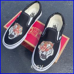 Tiger Face Vans Tiger King Mens and Womens Vans Slip On Shoes
