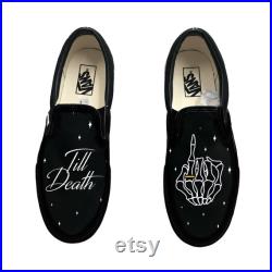 Till Death Ring Finger Wedding Black Black Vans Slip On Shoes Men's and Women's Custom Vans Sneakers