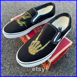 Till Death Wedding Vans Slip On Shoes Gold Rocker Hand Men's and Women's Custom Vans Sneakers