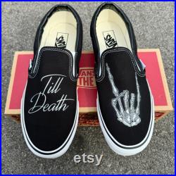 Till Death Wedding Vans Slip On Shoes Men's and Women's Custom Vans Sneakers