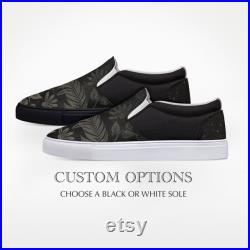 Tonal Slip on Sneakers with Custom Tropical Pattern, Mandala Insole, Sugar Skulls and Personalization Options, Made To Order