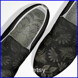 Tonal Slip on Sneakers with Custom Tropical Pattern, Mandala Insole, Sugar Skulls and Personalization Options, Made To Order
