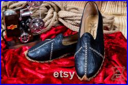 Turkish Genuine Leather Handmade Men Aladdin Yemeni Shoes, Natural, Colorful, Slip-On