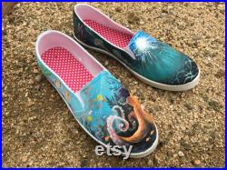 Under the Sea Hand-Painted Shoes Custom Standard or Vans Ocean Beach Surfing Water Summer Wildlife Octopus Waves