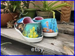 Under the Sea Hand-Painted Shoes Custom Standard or Vans Ocean Beach Surfing Water Summer Wildlife Octopus Waves