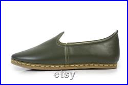 Unisex Amazon Green Color Leather Handmade Sabah Slip On Loafer Turkish Slip On