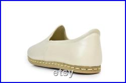 Unisex Beige Color Leather Handmade Sabah Slip On Loafer Turkish Slip On
