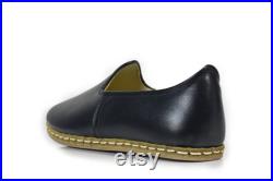 Unisex Black Color Leather Handmade Sabah Slip On Loafer Turkish Slip On