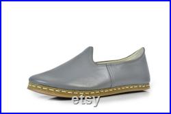 Unisex Gray Color Leather Handmade Sabah Slip On Loafer Turkish Slip On
