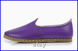 Unisex Purple Color Leather Handmade Sabah Slip On Loafer Turkish Slip On