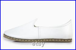 Unisex White Color Leather Handmade Sabah Slip On Loafer Turkish Slip On
