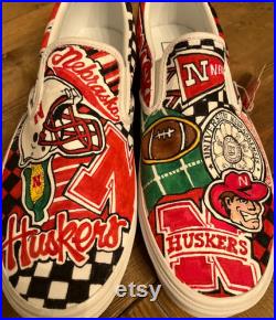 University of Nebraska Cornhuskers custom slip on Vans or Converse sneakers