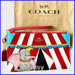 Upcycled Hand Painted COACH wristlet double zip purse.Disney Dumbo Elephant circus Request any custom item. Possibilities are ENDLESS