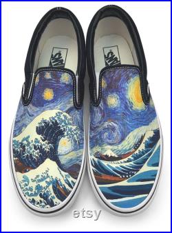 Van Gogh Great Wave Starry Night Custom Vans Brand Slip-on Shoes