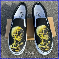 Van Gogh Smoking Skeleton Custom BLVD Slip On Shoes