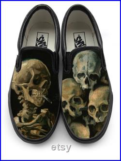 Van Gogh Smoking Skeleton Slip on Custom Vans Brand Shoes
