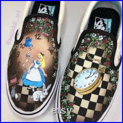 Vans Alice in Wonderland, hand-painted, custom vans, white rabbit
