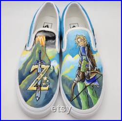 Vans Custom Hand Painted Zelda and Link shoes. Breath of the Wild