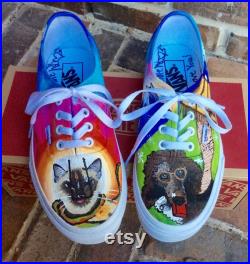 Vans Custom Painted Pet Portrait Slip on Shoes, Handpainted Dog and Cat, Christmas Story, Salvador Dali Theme, will customize theme for you