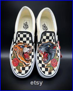 Vans checkerboard traditional tattoo style.