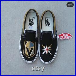 Vegas Golden Knights custom painted shoes on Black VANS (Adult)